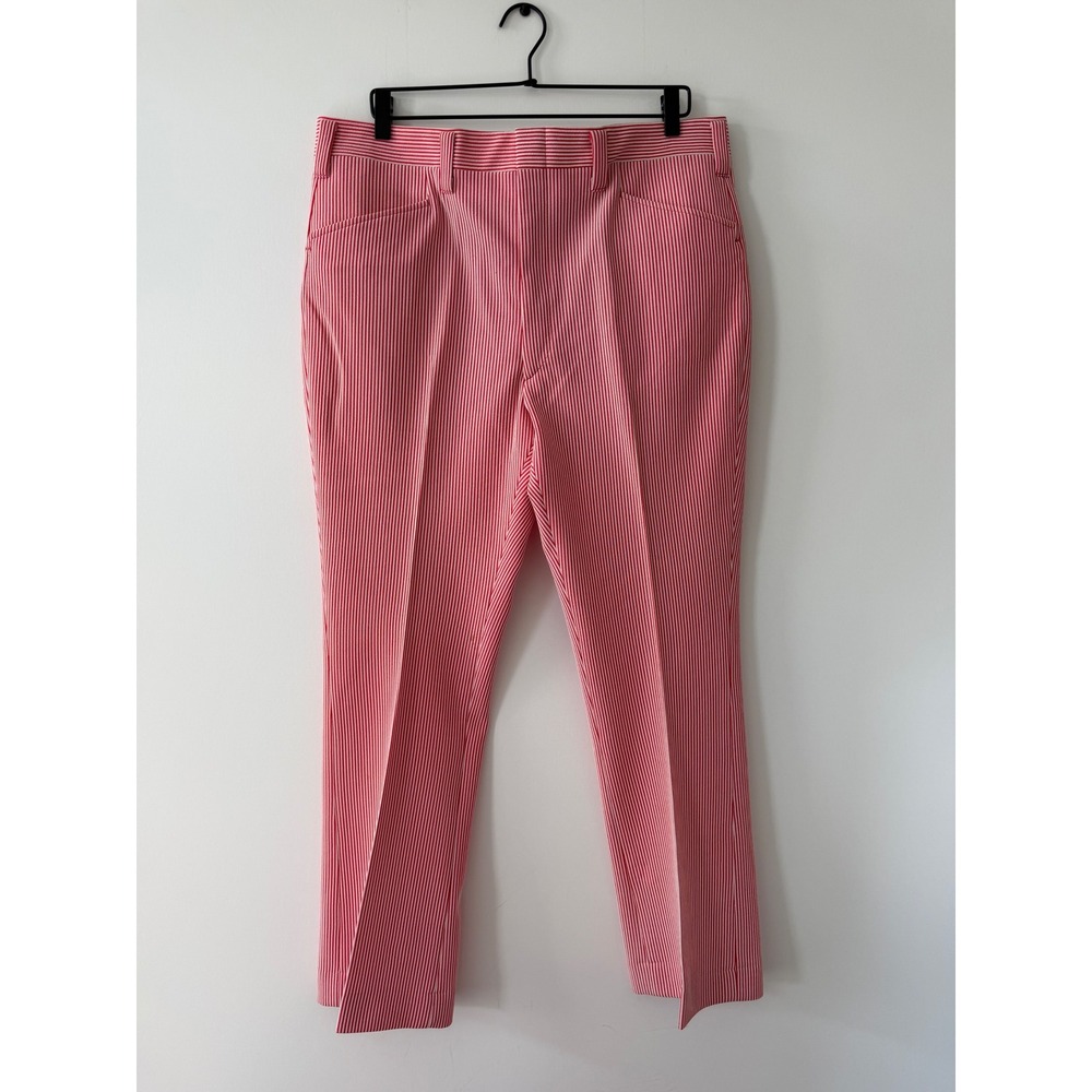 Vintage Haggar Slacks Mens 36x30 Red White Candy Stripe Double Knit 70s Disco